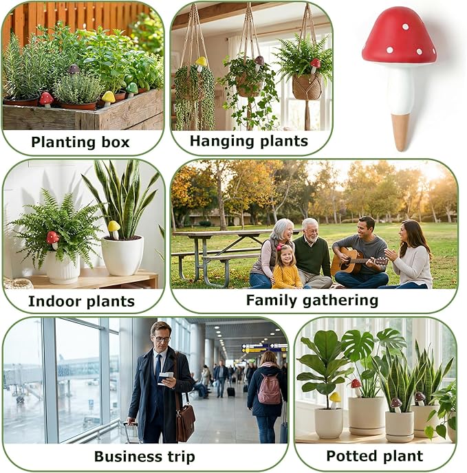 Plant Watering Globes, 16 Pack Self-Watering Terracotta Spikes - Mushroom Shape Irrigation Devices for Indoor & Outdoor Plants, Slow Release Watering System