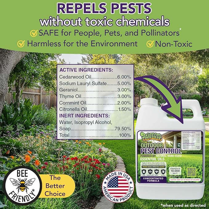 Trifecta Natural Outdoor Pest Control Yard Spray with Essential Oils | Mosquito, Ant, Flea, Tick, Gnat Killer on Contact & Repellent Treatment for Insects Bugs | Safe Around Kids & Pets | 16oz Conc