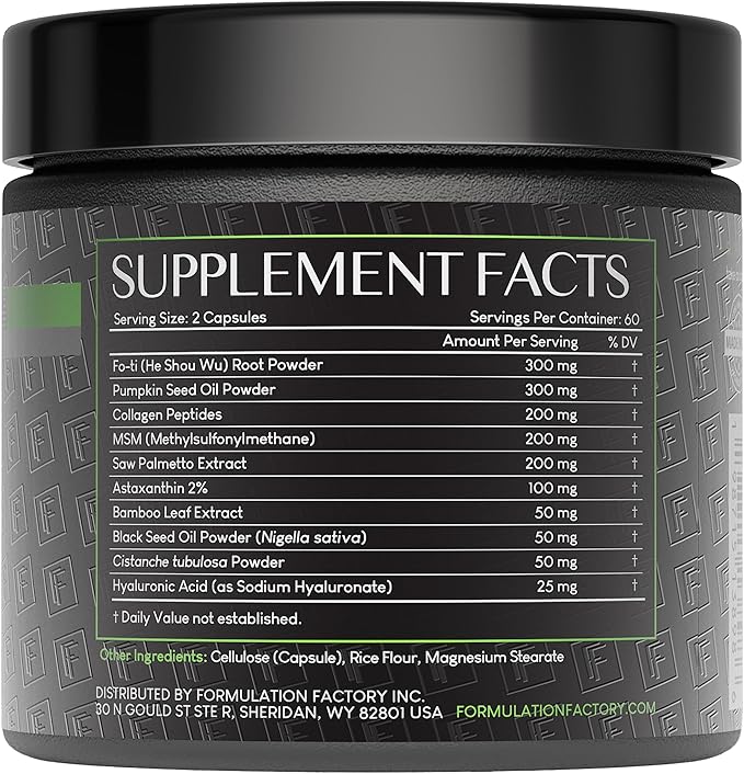 Formulation Factory Crown of Glory 10-in-1 Hair Growth Supplement with Fo-Ti, Saw Palmetto, Pumpkin Seed Oil, Collagen & More, Supports Hair, Nails & Skin (6 Month Supply, 360 Capsules)