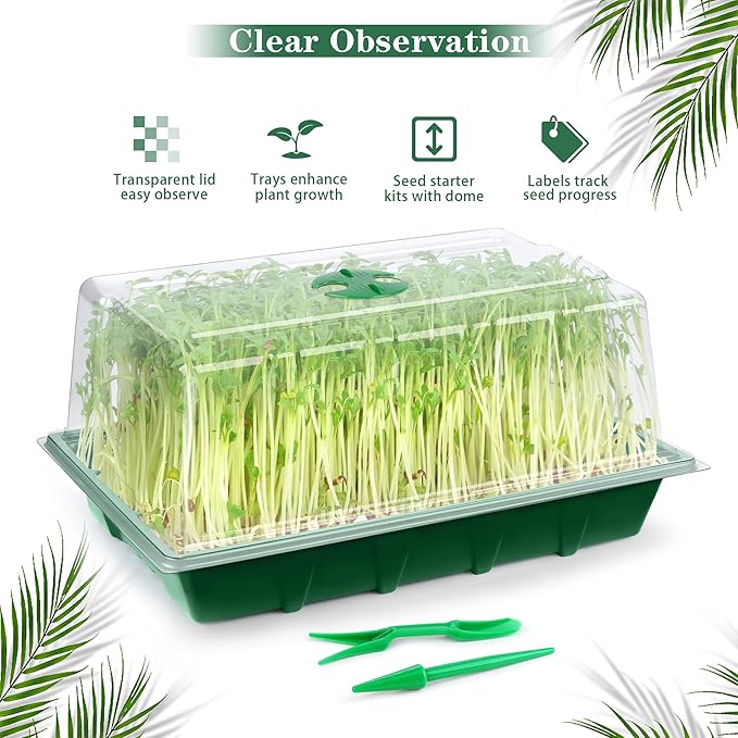 Hahood 6 Packs Seed Starter Tray Kits with Humidity Dome, Plastic Germination Growing Trays with Plants Labels Planting Tools for Seeds Growing Starting, Germination Seedling Propagation, Green