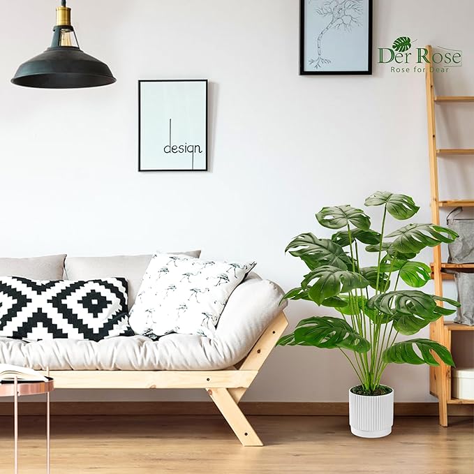 Der Rose 28" Fake Plants Large Artificial Monstera Faux Potted Plants Indoor Tall for Outdoor Living Room House Floor Front Porch Tree Decor