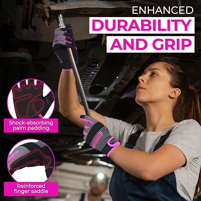 HANDLANDY Work Gloves for Women, Breathable Leather Gardening Glove for Yard Maintenance, Hand Protection with Touch Screen
