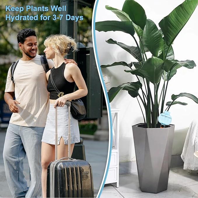 4 Pcs Plant Self Watering Globes, 17oz Large Plastic Water Bulbs Top Fill Watering Globes Slow Release Terracotta, Water Spikes Stakes for Indoor and Outdoor Plants (Blue)