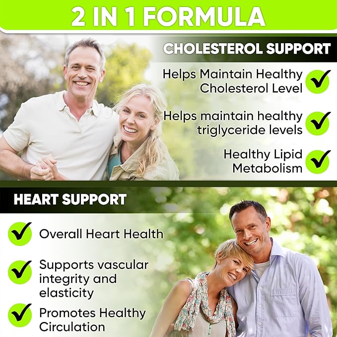 Heart Health Cholesterol Supplements - Cholesterol Health & Heart Support with Plant Sterols, Niacin & Garlic Powder.Vitamins Pills for Healthy Cholesterol and Healthy Heart.Two Months Supply.