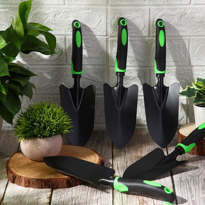 Yaocom 12 Pcs Garden Shovel Aluminum Alloy Heavy Duty Trowel Garden Tool Small Shovels for Digging Metal Hand Trowel Spade with Soft TPR Handle for Lawn Yard Farm Home Shop Planting (Green Black)