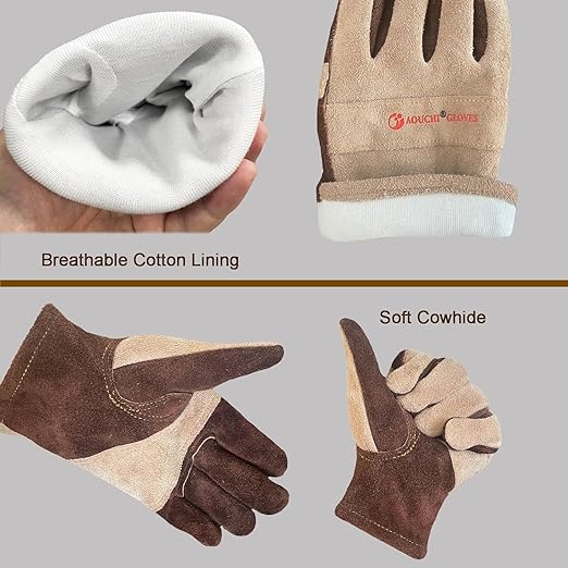 Leather Gardening Gloves for Men and Women, Work Gloves for Welding, Construction, Chainsaw, Farm, Ranch, Yard Work, Abrasion Resistant, Cactus Thorn Proof (Brown, Medium)