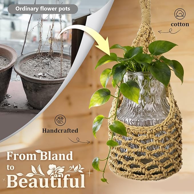 Macrame Wall Plant Hanger, Hanging Planter Basket Holder, Wall Planters for Indoor Plants, for Up to 6 Inch Pot (Brown, 6-Inch)