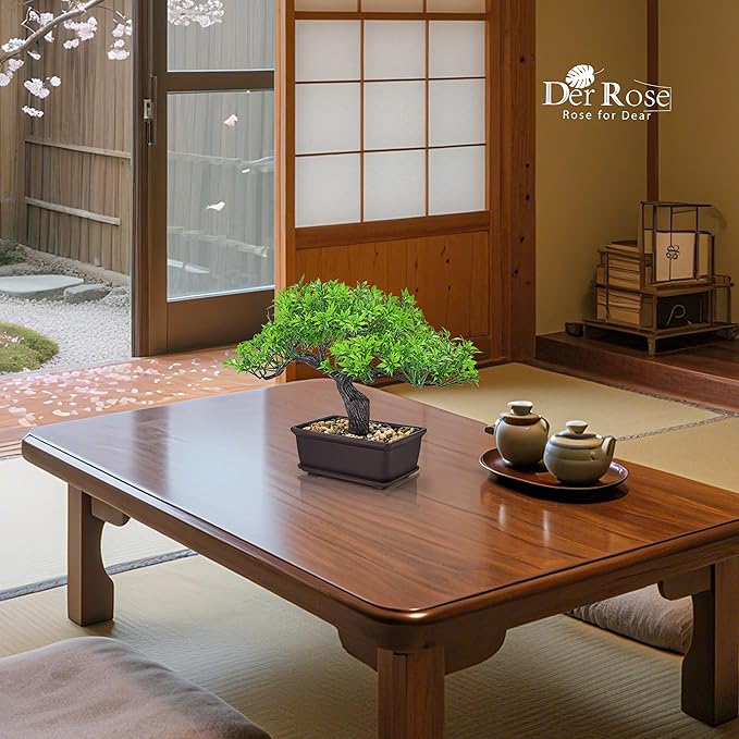 Der Rose 8 Inch Fake Plants Artificial Bonsai Tree Ficus for Home Office Desk Table Shelf Japanese Zen Decor Indoor