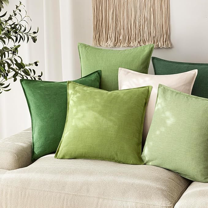 Foindtower Pack of 2, Decorative Linen Soild Throw Pillow Covers Soft Accent Euro Cushion Case Boho Farmhouse Pillowcase for Chair Couch Sofa Bedroom Living Room Home Decor 20 x 20 Inch Lush Green