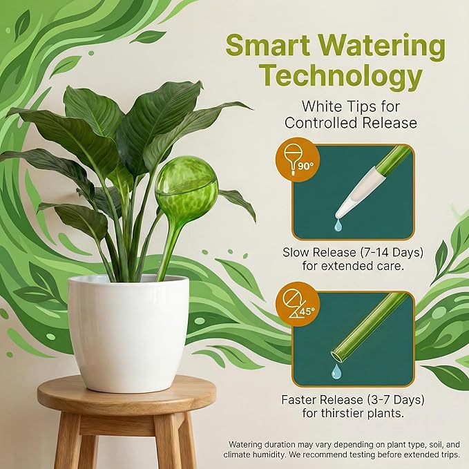 Little Green Leaf Automatic Plant Watering Globes Self Watering Planter Inserts (Set of 6) | Hands Free Multicolor Glass Bulbs | Planter Spikes to Support Indoor & Outdoor Plant Health (100ml)