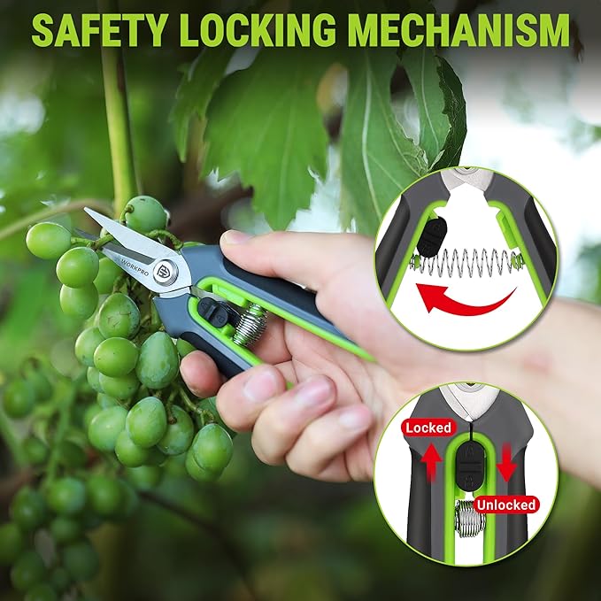 WORKPRO Garden Pruning Shears 2 Pack, 8.25" Bypass Pruning Shears and 6.25" Straight Garden Flower cissors, Garden Clippers Hand Tools for Cutting Flowers, Trimming Plants, Picking Fruits