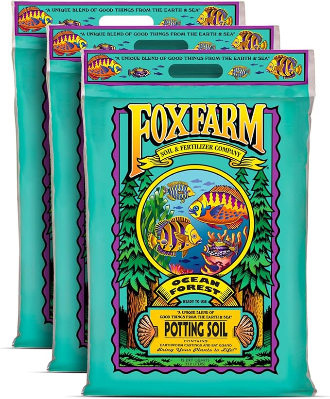 FoxFarm Ocean Forest Potting Soil for Container Gardens - Light, Aerated Texture with Fish Meal, Crab Meal, Earthworm Castings - Houseplant Potting Mix for Seedlings & Plant Starts - 2 x 12 Quart