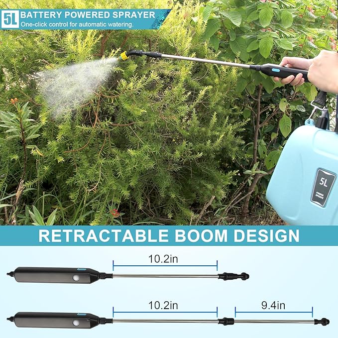 SZHLUX 1.35 Gallon Battery Powered Sprayer, Upgrade Electric Sprayer with USB Handle, Telescopic Wand, 3 Mist Nozzles and Adjustable Shoulder Strap, Garden Sprayer for Gardening, Cleaning
