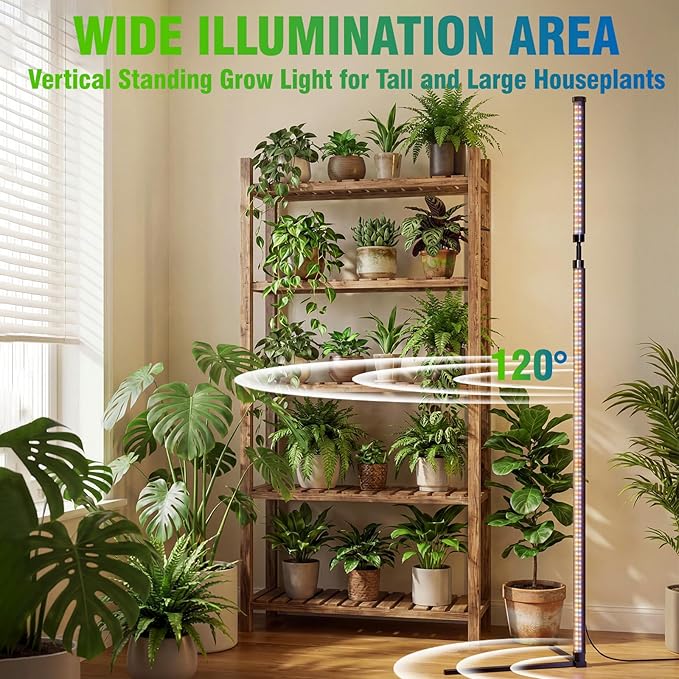 48W Standing Grow Light for Indoor Plants, 65" Modular Vertical Grow Light with 480 LEDs Full Spectrum, High-Output Plant Floor Lamp for Large Trees, Plant Shelves & Corners, 3 Modes, Timer