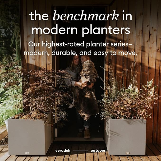 Veradek Block Series Cube Plastic Planter - Large Square Planter for Indoor or Outdoor Patio/Garden | Durable All-Weather Use with Drainage Holes | Modern Décor for Tall Plants, Trees, Flowers