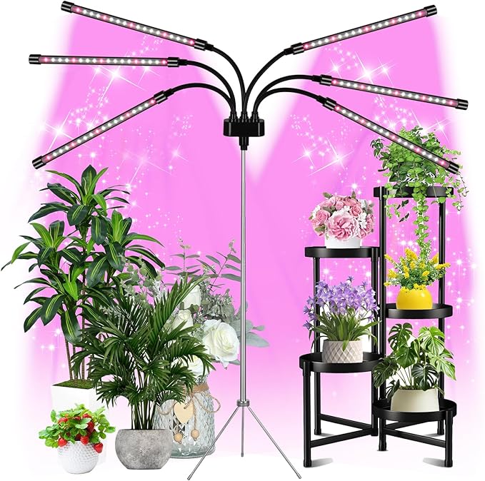 Mefflypee Grow Lights for Indoor Plants, LED Grow Light Stand, Red White Full Spectrum Plant Lamp with Adjustable Tripod, Gooseneck, Suitable for Flowers Vegetables (Type B)