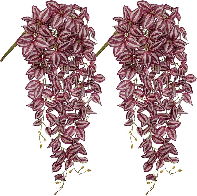 DILATATA Fake Hanging Plants Artificial Hanging Plants 187 Leaves Faux Wandering Jew Hanging Leaves Plants for Wall Shelf Home Indoor Outdoor Decor - 2 Pack