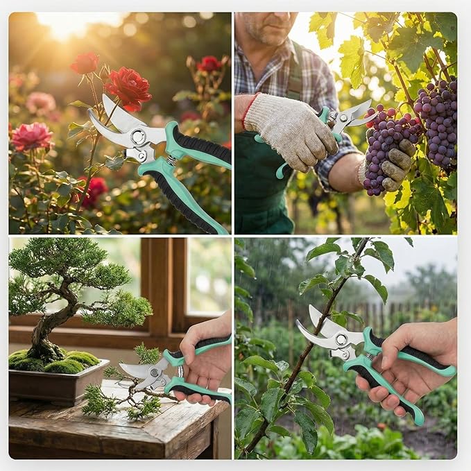 Lothee 9 Pcs Garden Shears Pruning Garden Clippers Bulk Bypass Pruner Heavy Duty for Gardening Hedge Plant Cutting Flower Scissors for Tree Trimming Bonsai Cutting Fruits Picking(Green)