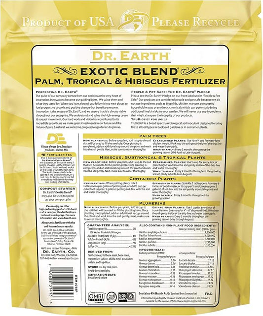 DR EARTH INC 756P Exotic Dr. Earth Exoitc Blend Palm, Tropical & Hibiscus Fertilizer 4lb, Natural (Pack of 2)