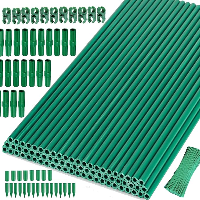 30Sets Garden Stakes Set 120pcs with 14 Inch Plant Sticks and Stake Arms, DIY 4ft 5ft 6ft 7ft 8ft Tomato Stakes, Garden Stakes for Vegetables Tomato Pepper Indoor Outdoor Plants