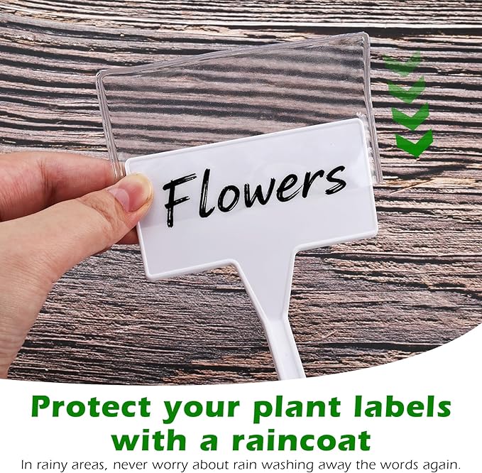 Outdoor Plant Label, 30 Pack Large Waterproof Plastic Plant T-Type Tags, Reusable Nursery Tag for Herbs Flowers Vegetable (White)