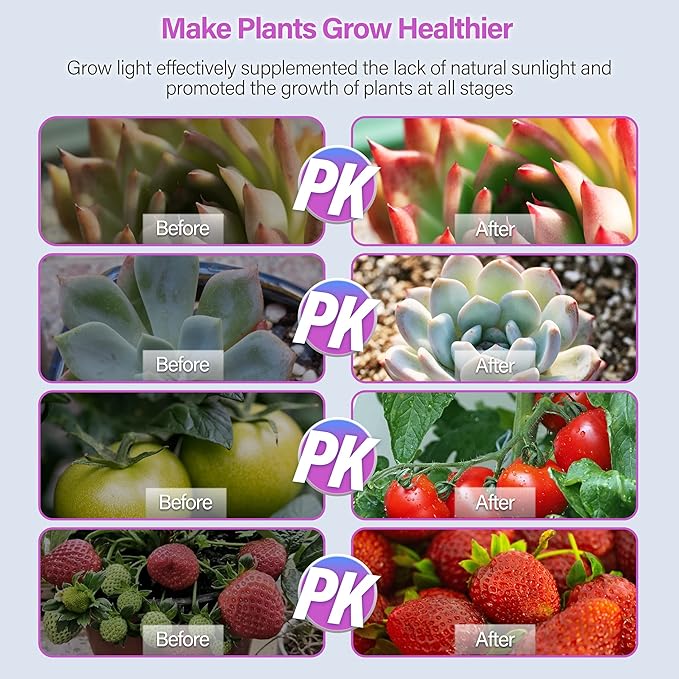 iPower 21 LED Grow Light with Full Spectrum for Indoor Plants,3 Light Modes&10 Dimmable Levels, Auto 6H/9H/12H Timer, 2 Pack,Red&Blue (1 Tube)