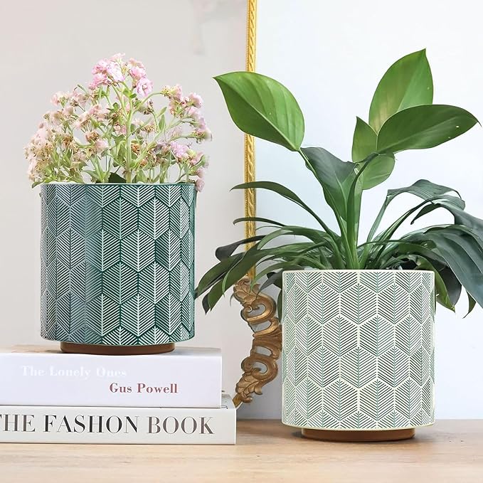 GUGUGO Plant Pots Hexagonal Pattern, Boho Modern Planters for Indoor Plants, Unique Decorative Flower Planter Pot with Drainage, Cute Small Succulent Pots, Eclectic Funky Gardening Pot Gifts, Black