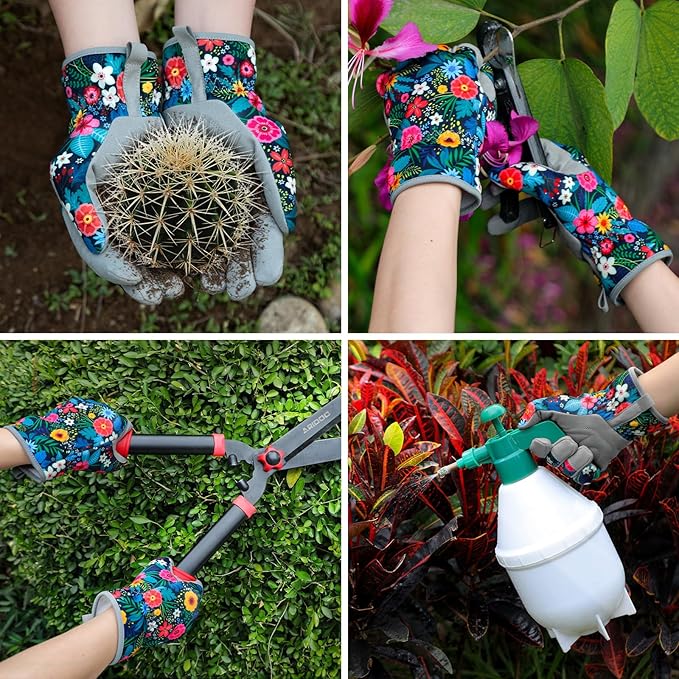 Trifabricy Gardening Gloves for Women, Breathable Leather Garden Gloves with Grip, Thorn-Proof Puncture-Resistant Work Gloves