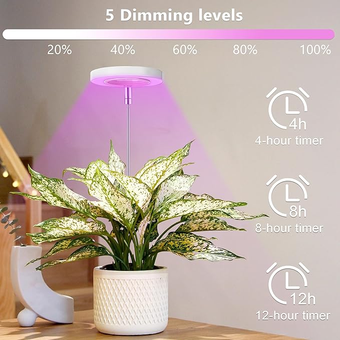 Plants Grow Lights, Full Spectrum LED Plant Lights for Indoor, Height Adjustable Growing Lamps, 3 Optional Spectrums, Auto Timer 3/9/12Hrs, 5 Dimmable Brightness, 2 Pack