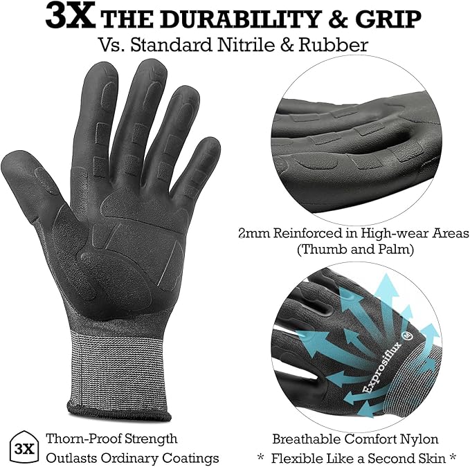 2 Pairs Thickened Non-Slip Gardening Gloves, Recyclable TPE Coating, Durable Breathable Work Gloves for Weeding, Planting, Landscaping & Yard Work, Universal Fit, Black
