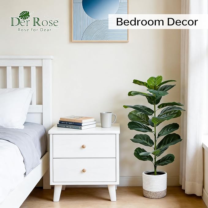 Der Rose 2 Pack 30" Artificial Fiddle Leaf Fig Tree, Mid-Size Realistic Plants Indoor & Outdoor Fake Plants for Apartment Home Living Room Office Decor