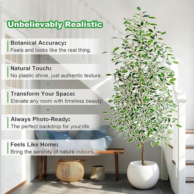 Bailikang 7FT Artificial Ficus Trees Indoor Faux Trees Indoor Fake Floor Plants Tall Artificial Tree with White Pot Faux Tree Fake Indoor Tree Silk Plants Artificial Trees for Home Decor Indoor