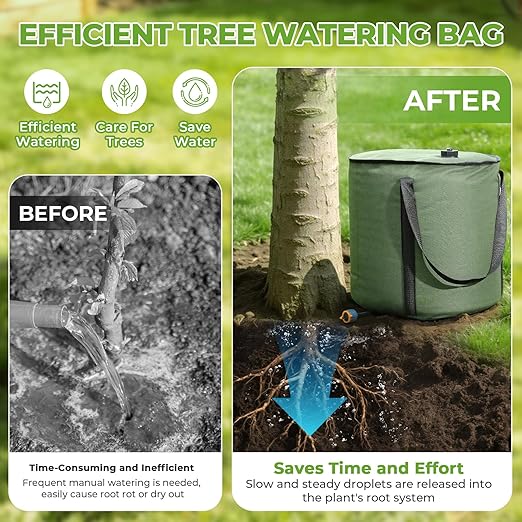 HIRALIY 15 Gallon Cylindrical Tree Watering Bag, 3 Pack, Slow Release 1-5 Days, Deep Root & Automatic Drip Irrigation System, for Multi-Trunk Newly Planted Small Trees and Shrubs