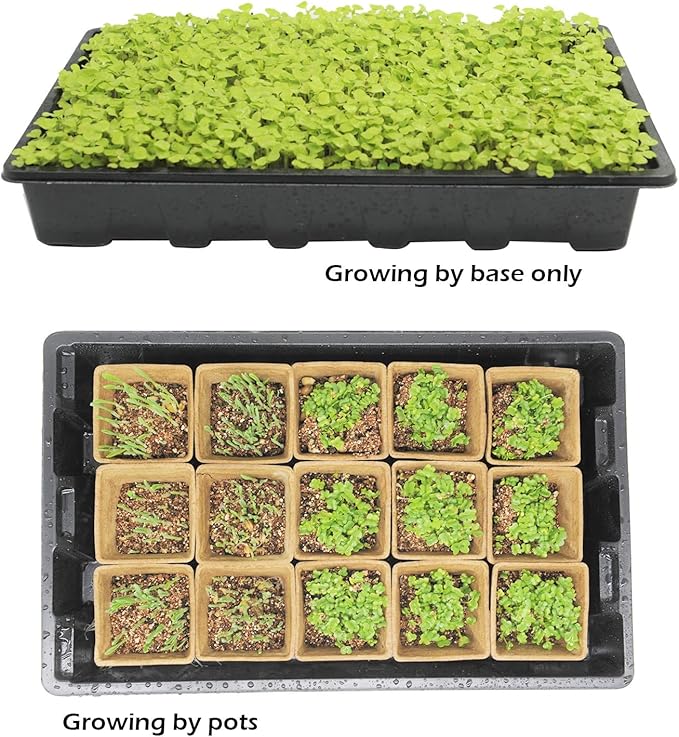 Seed Starter Kit with Peat Pots for Seedlings Seed Starter Tray, Including 100 Square Biodegradable Seed Starter Pods, 5 Plastic Growing Trays with Adjustable Dome& Spray Bottle