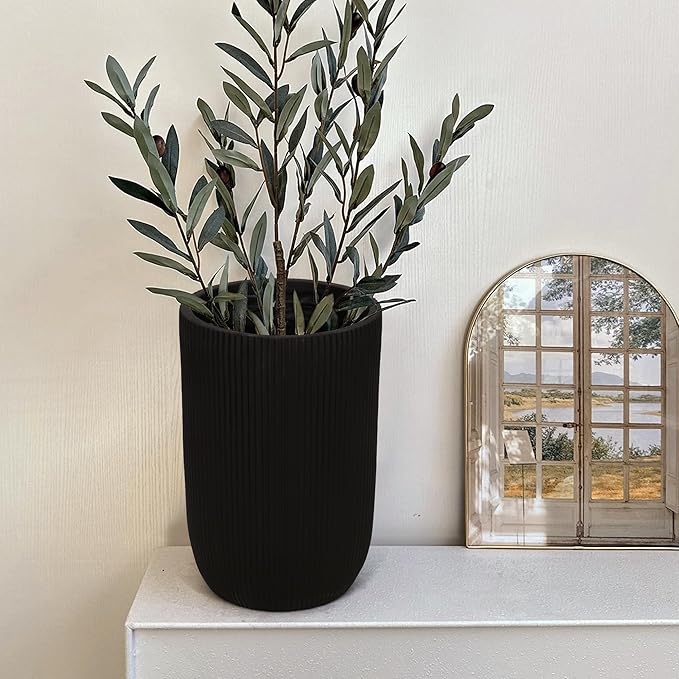 Oakrain 18" Tall Indoor Planter, Modern Decorative Pot with Drainage Hole, Large Minimalist Outdoor Planters for Home Decor, Garden, Living Room, Black