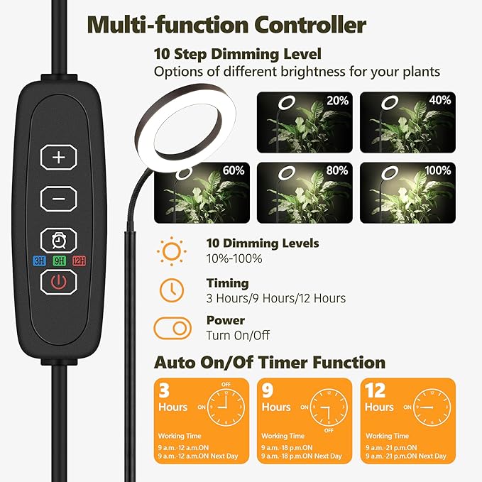 Grow Light for Indoor Plants, 20W Full Spectrum LED Plant Lamp with 63" Adjustable Height Stand, 150 LEDs Brighter Grow Lights with Auto Timer, 10 Dimmable Levels for Small to Tall Plants