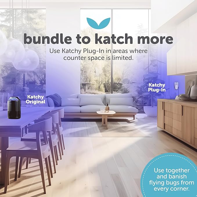 Katchy Plug-in Fly Trap Indoor – Blue Light Bug Catcher for Mosquito, Gnat, Fruit Fly & Small Moth – Chemical-Free & Eco-Friendly – All Indoor Areas: Kitchen, Living Room & Plants (2 Pack)