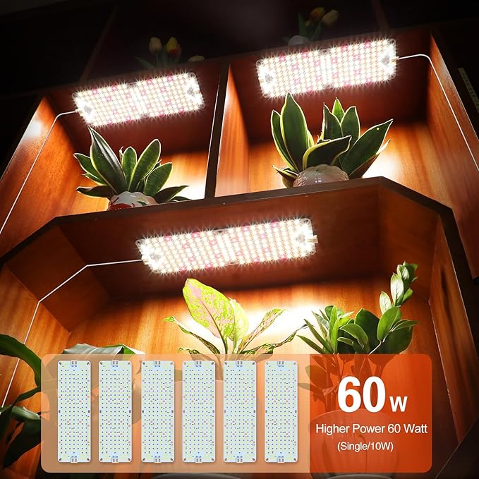 6Panel Grow Lights for Indoor Plants, Seed Starting, Veg, Pot Plants, Bonsai with Timer 4/8/12/16/20H, Ultra-Thin Under Cabinet & Shelf Full Spectrum LED Plant Growing Lamps, Multi-Panels Free Connect