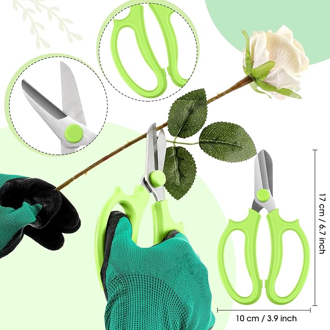 WILLBOND Floral Arrangement Kit, Valentine Rose Thorn Stripper Tool Garden Pruning Shears Scissors Rose Thorn Remover Pruner Trimmer Gloves Tapes Florist Garden Tool Gift Kit for Women(Green)