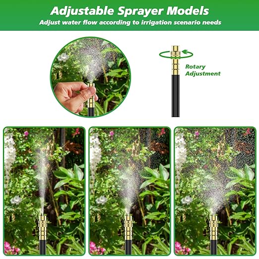 360° Adjustable Drip Irrigation System - Garden Watering System 33FT with 10 Nozzles, Drip Irrigation Kit for Garden, Yard, Lawn, Greenhouse, Plants, 5/16 inch Hose