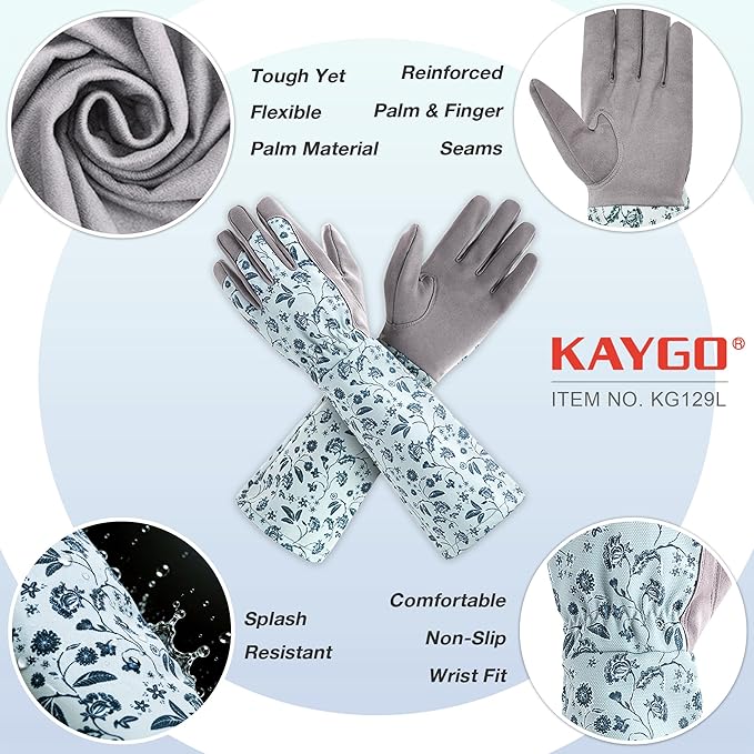 KAYGO Gardening Gloves for Women Long Sleeve, Light Protective Gloves for Yard and Outdoor Work, Best Garden Gifts for Gardener,Gray,M