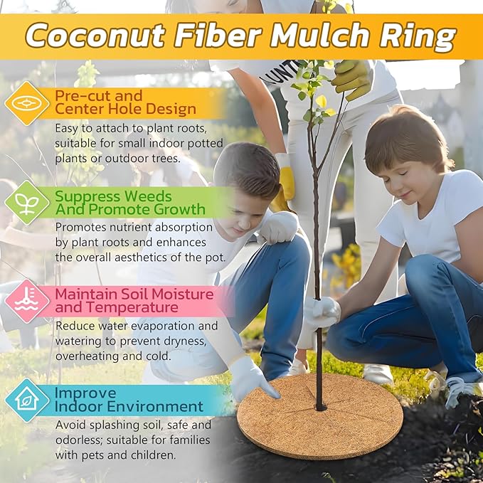 Legigo 6pcs Coconut Fiber Mulch Ring Tree Plant Protector Mat, 24 Inch Natural Coco Coir Tree Mulch Ring Plant Pot Soil Cover, Tree Rings Disc Plant Cover for Indoor Outdoor Plants,Landscaping