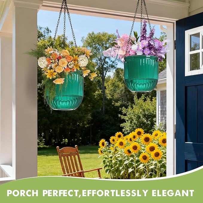 Hanging Planters for Indoor Plants, Small Self Watering Planters 3 Pack, 6.5 Inch Clear Plastic Flower Pot Outdoor, Metal Chain, Drainage Hole for Home Garden Porch Balcony Patio Window Decor