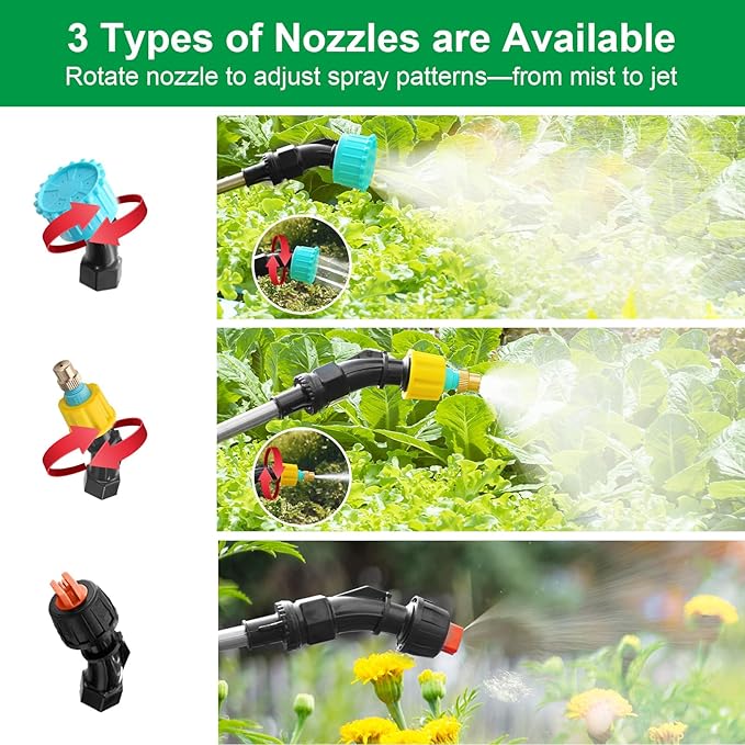 SideKing 23.6" Battery Powered Sprayer Wand, 2025 Upgraded Electric Sprayer Telescopic Wand with 3 Spray Forces, Battery Indicator, 16.4FT Hose, 3 Mist Nozzles for Lawn and Garden