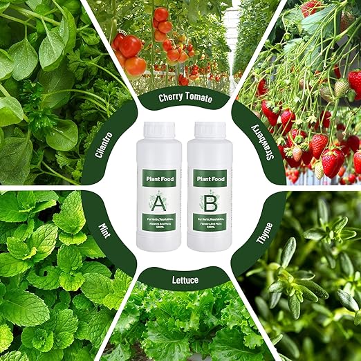 Tigvio 1000ml Hydroponic Nutrients A&B for Aerogarden Plant Food with 2 Measuring Cups - Fertilizer for Indoor Hydroponics Garden & Growing Vegetables, Fruits, Flowers (1000ml)