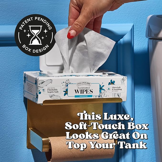 Poo~Pourri Unscented Flushable Wipes - Made with Plant Based Fibers, Aloe, Vitamin E, Chamomile, and Oat Extract - Adult Wet Wipes - 50 count Dispenser Box - Sewer & Septic Safe - Sensitive Skin Safe