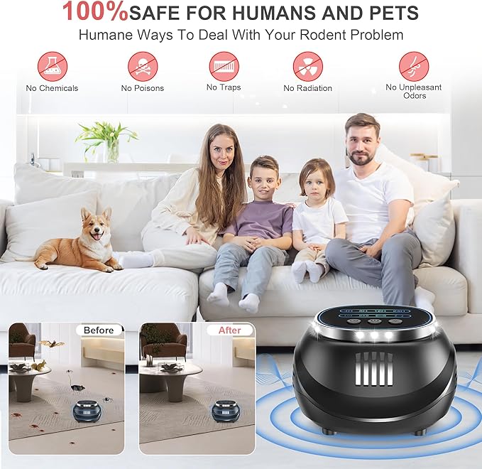 (2026 Upgraded) Ultrasonic Rodent & Pest Indoor Repeller - Stronger Driving Force, Repellent for Mouse, Rats, Squirrels, Bats, Roaches, Spiders & Bugs | Plug-in Control, 4 Modes, Covers 1300 Sq Ft