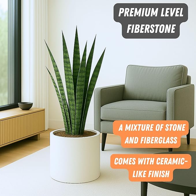 Fox & Fern 15" Large Planter Fits Plant Stand - Drainage Plug - Indoor Outdoor - Matte White