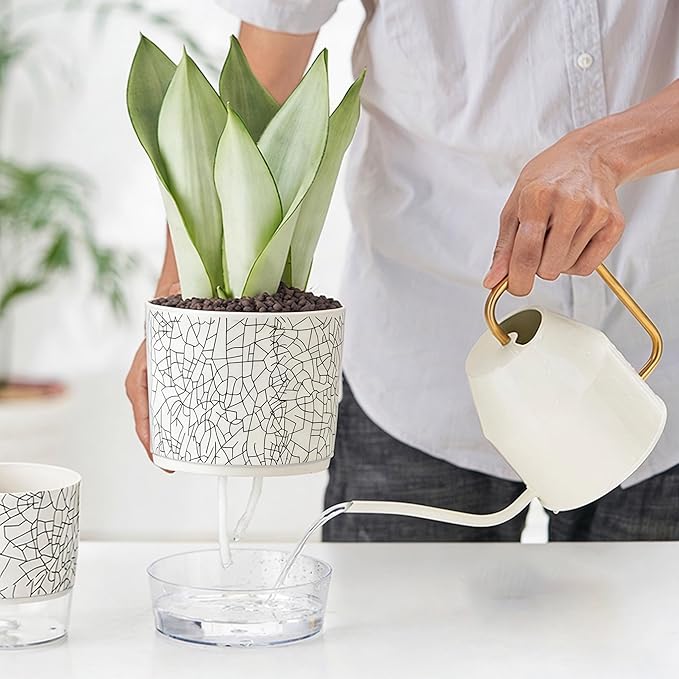 3 Pack 4.3+5.5+6.3 Inch Self Watering Pots Set, Self Watering Planter with Reservoir and Wick Rope for Indoor/Outdoor Plants, Modern Houseplants Pots for African Violets,Cactus,Herbs,Succulents