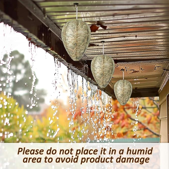 DECYOOL 4 Pack Paper Wasp Nest Decoy Hanging Wasp Nest Stay Away from Wasps Hornets Yellow Jackets(Brown Green)